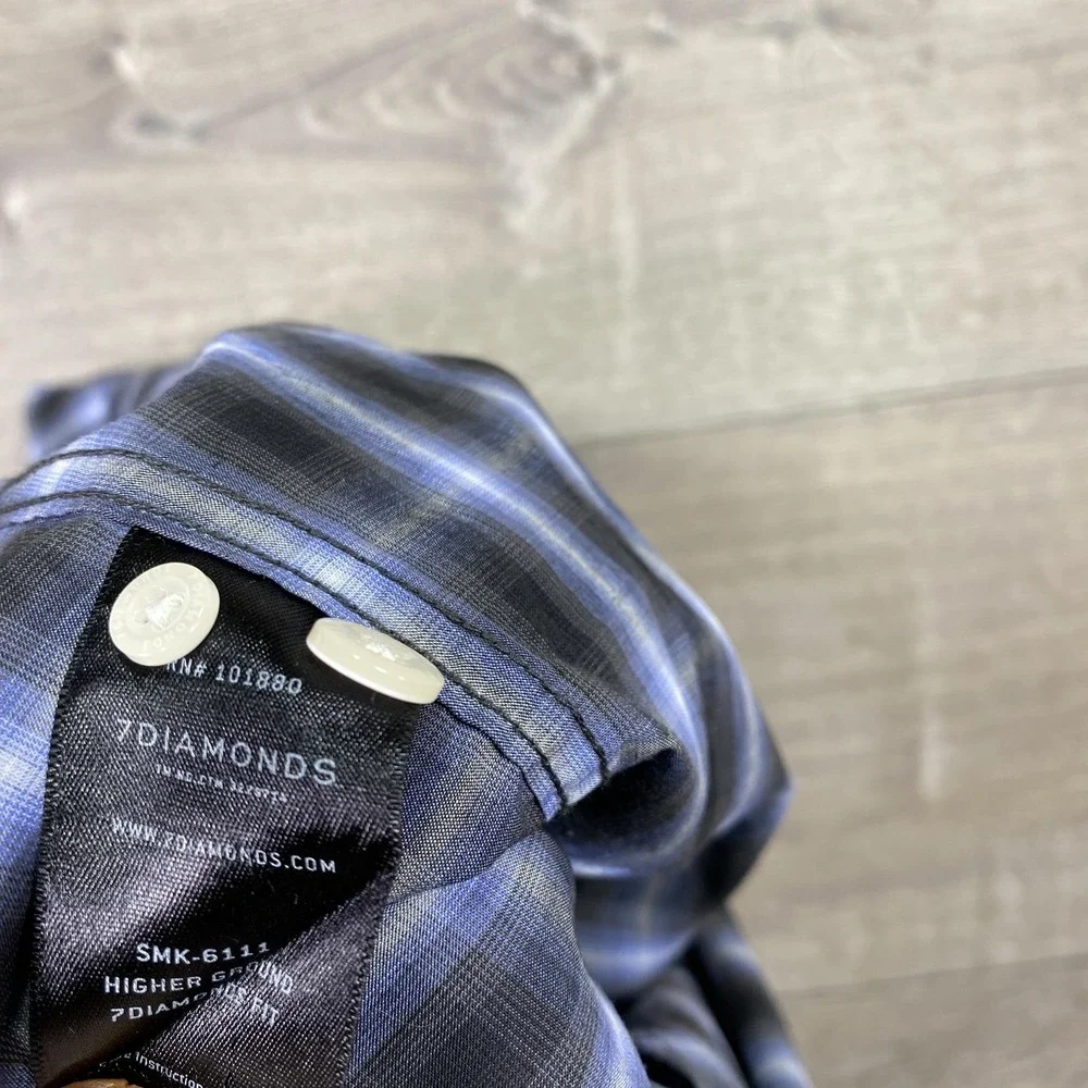 7 Diamonds Shirt Mens XL Blue Plaid Button Down Long Sleeve Higher Ground Casual